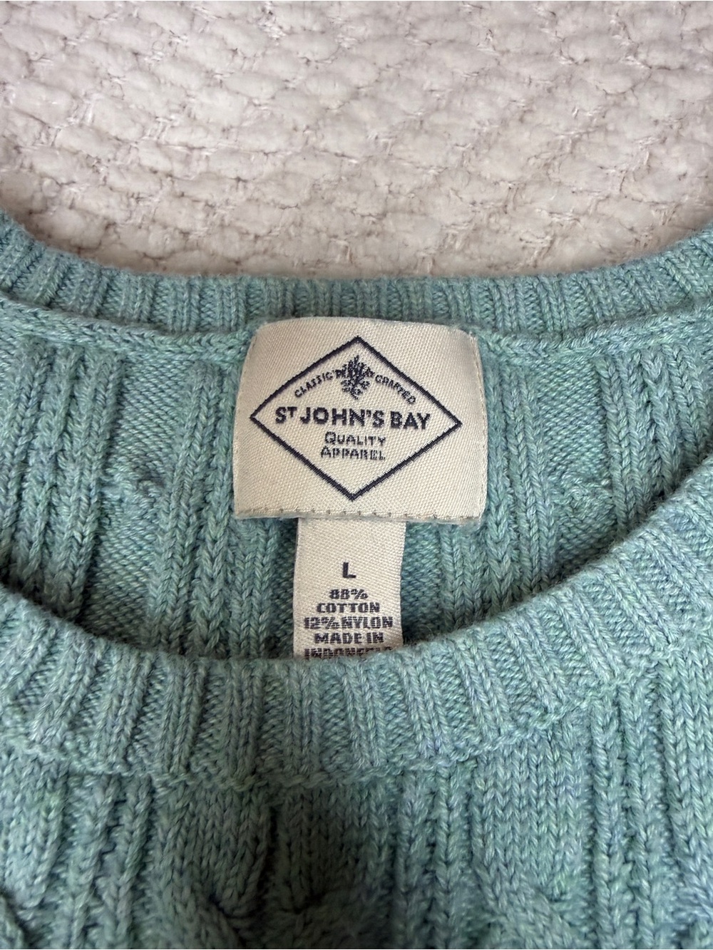 St. John's Bay Women's Light Teal Cable-Knit Crewneck Sweater